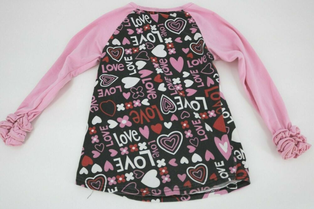 Girl’s LOVE Graphic Pink Brown Red Heart Long Sleeve T-Shirt Kid’s Youth Size XL